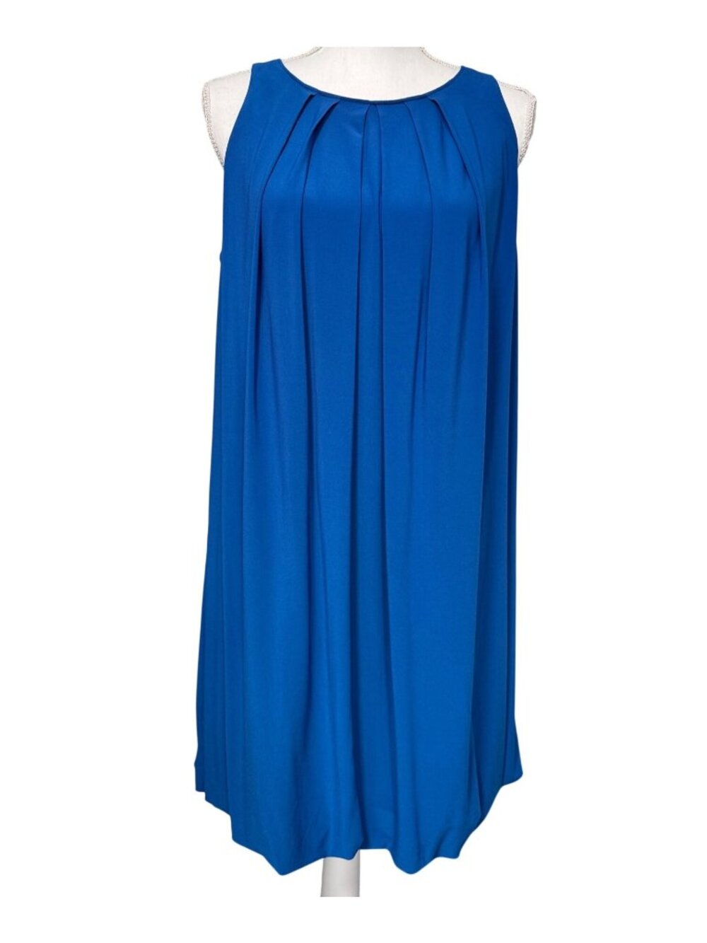 Essentials By A.B.S Sleeveless Blue Pleated A-Line Shift Dress 8 Cocktail Formal